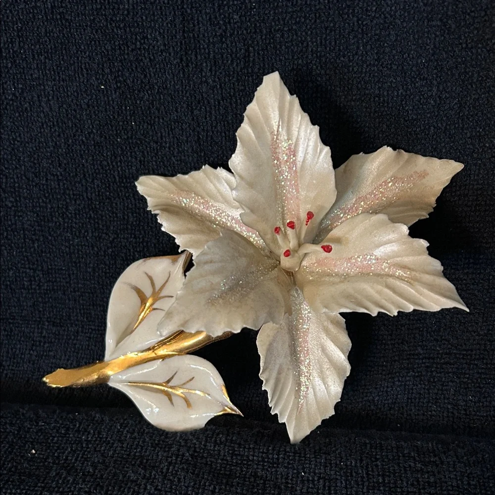 Capodimonte Lily or Poinsettia with White Enamel Petals with Glitter Accents